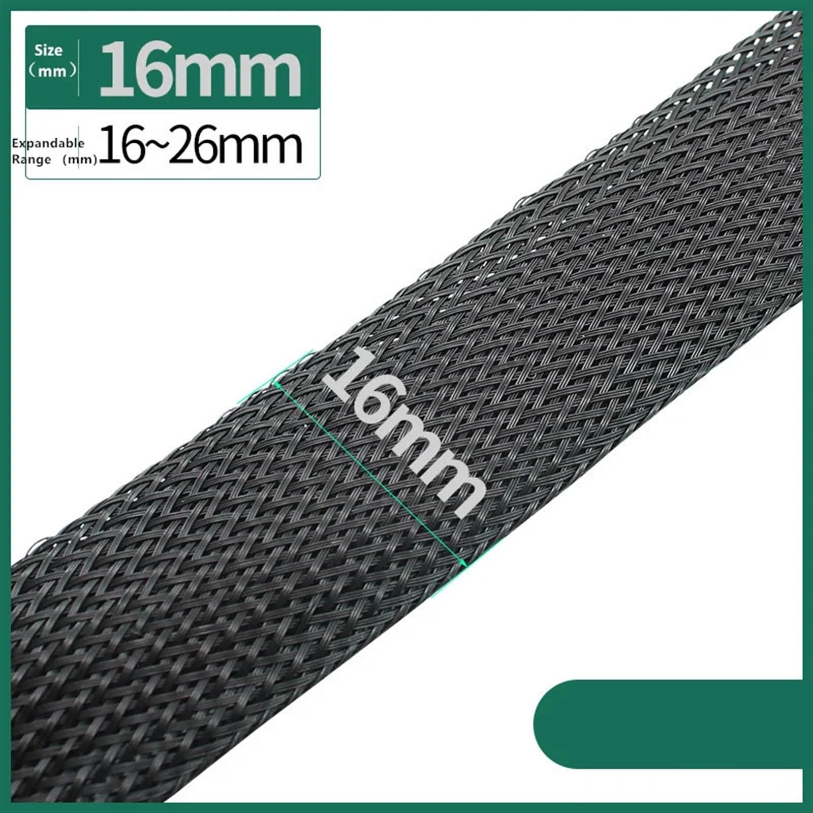 Raccogli Cavi 1/5/10/50/M Guaina treccia isolata nera 4/6/8/10/12/14/20/25mm Protezione pressacavi a filo stretto for cavi(16MM,200 Meters)