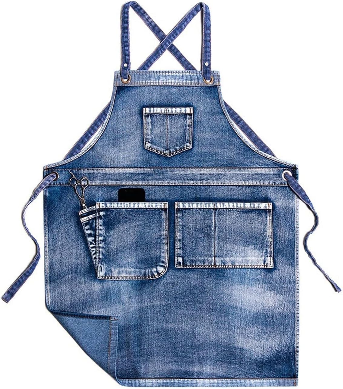 Chef Aprons for Men Women with ，Aprons With Pockets Denim Apron Men and Women Workwear Barista Clothing Milk Tea Shop Waist Florist Apron(Onecolor)