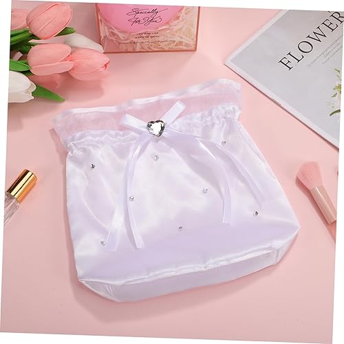 Miniatura 2 de Beaupretty Blanco nupcial dama de honor raso flor decorada Dolly bolso bolso de boda bolsa de regalo encantador, Blanco