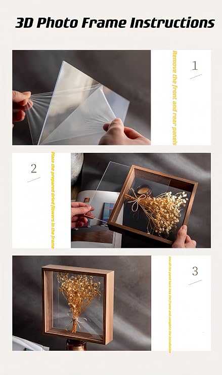 3D Picture Frame,22*22*6cm 3D Shadow Box, Desktop or WallHanging Wooden Deep Frame Display Box Personalised Photo Frames Gifts for Crafts, Anniversary, Photos, Flowers Display Frames-Log color
