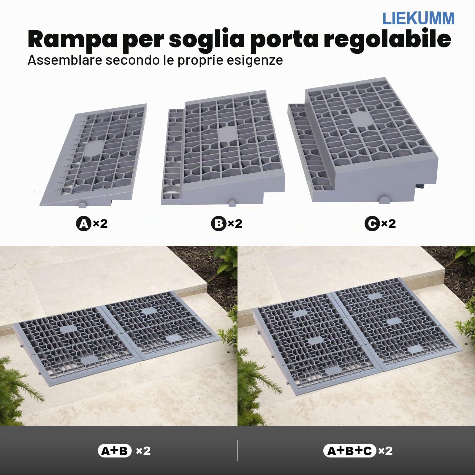 LIEKUMM Rampa per Sedia a Rotelle, Altezza 7,5 cm, Rampa per Disabili Capacità 1400 kg, Rimovibile per Porte, Altezza 7,5 cm
