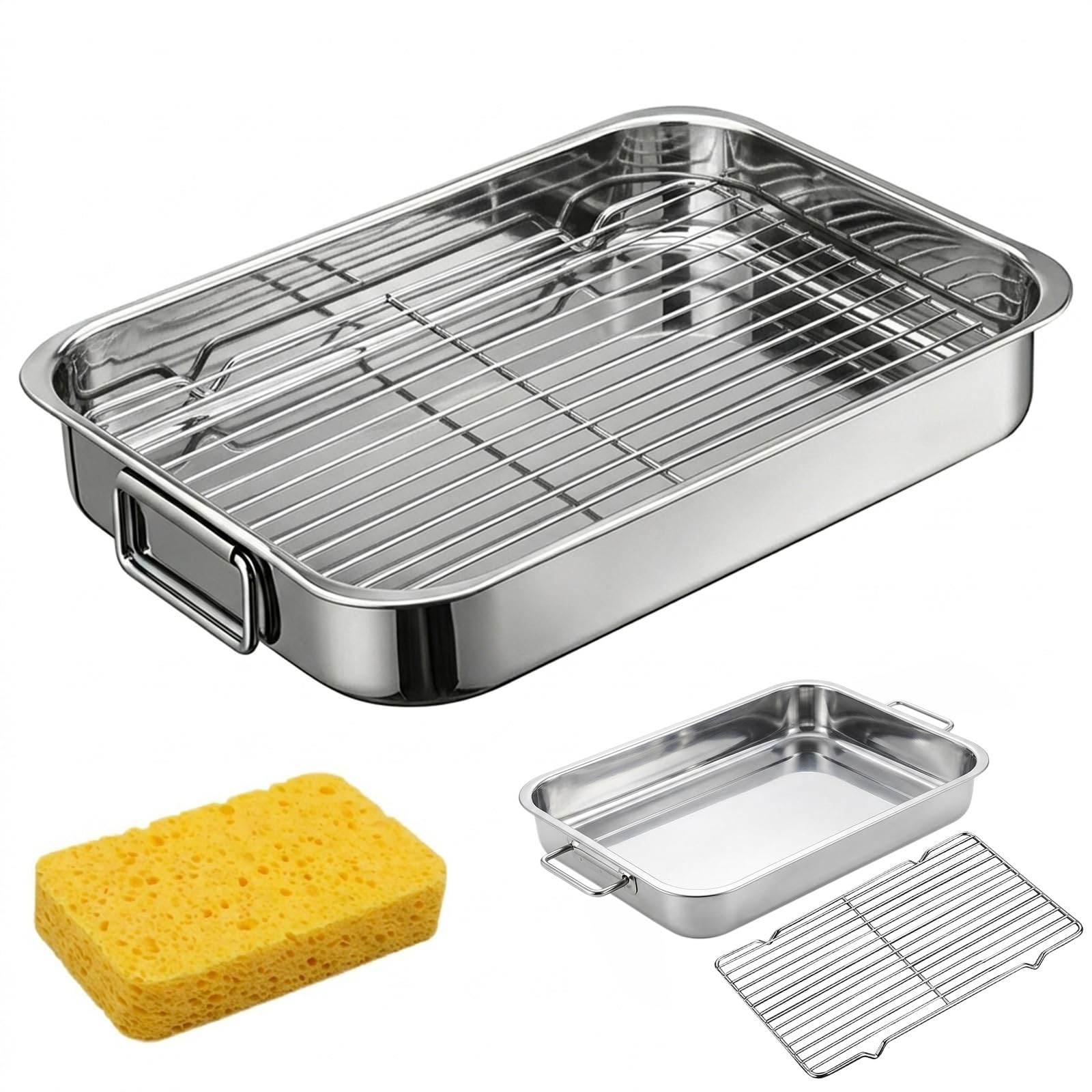 Plat à rôtir profond en acier inoxydable 40 cm avec grille de cuisson