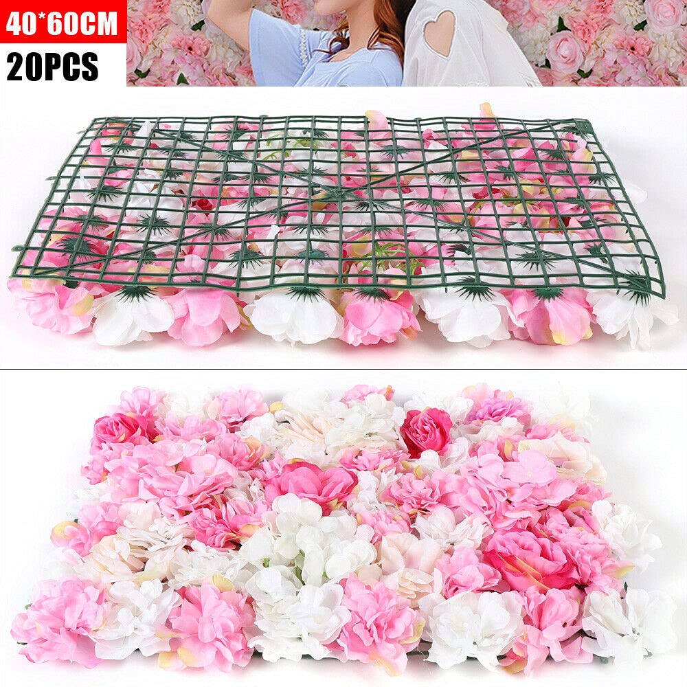 Futchoy 20 Stück Künstliche Blumen Wand Hochzeitsfest Veranstaltungsort Panels Dekor Blumen Wanddekoration Blumenwandpaneel, Brautparty, Ereignis, Babyzimmer, Kinderzimmer, Heimtextilien