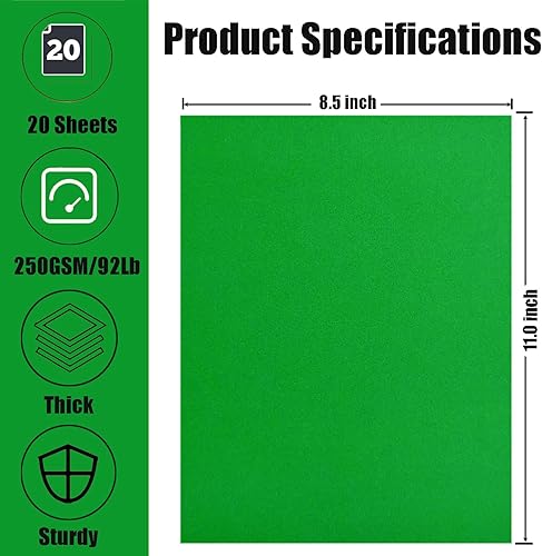Miniatura 2 de 20 hojas de cartulina verde de 8.5 x 11 pulgadas, 8.82 ozm92 libras de papel grueso para hacer tarjetas, invitaciones, manualidades de papel o dibujo