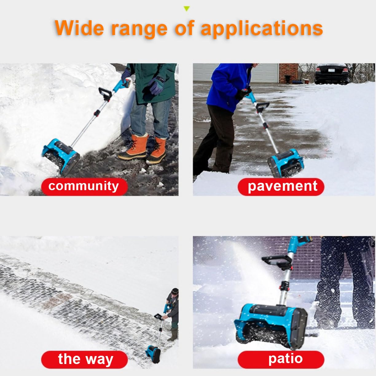 Pala da Neve Elettrica Portatile con Batteria al Litio Senza Fili, Larghezza di Pulizia 31 Cm Pala da Neve per Pulizia Rapida, Manico Regolabile 21 V/3,0 Ah per Patio Comunitario