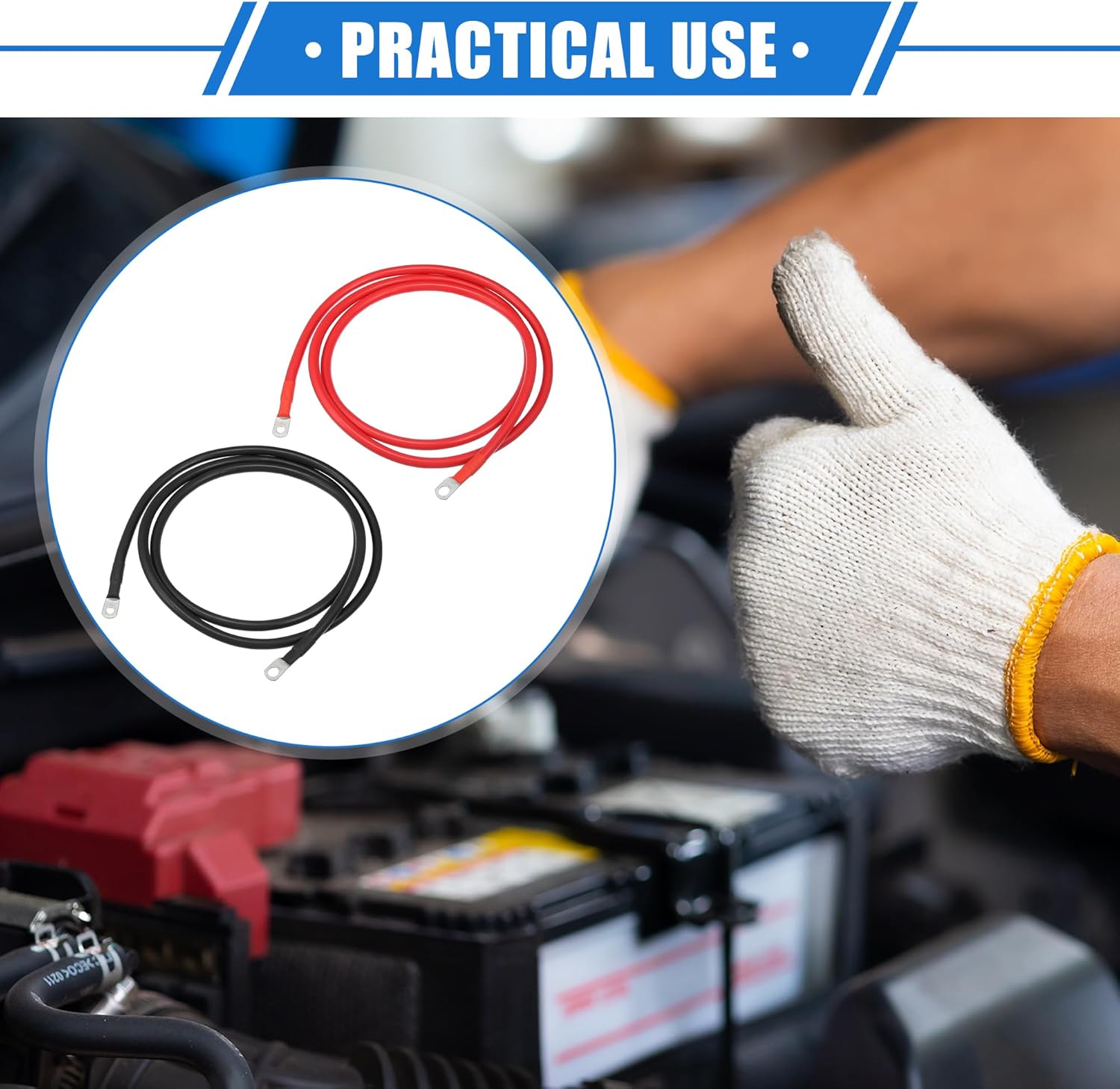 1 Pair Copper Battery Inverter Cables, 2 AWG Gauge 7ft Battery Cable Universal for Car Vehicle RV Solar Application Durable Pure Copper Black Red with 3/8" 5/16" Ring