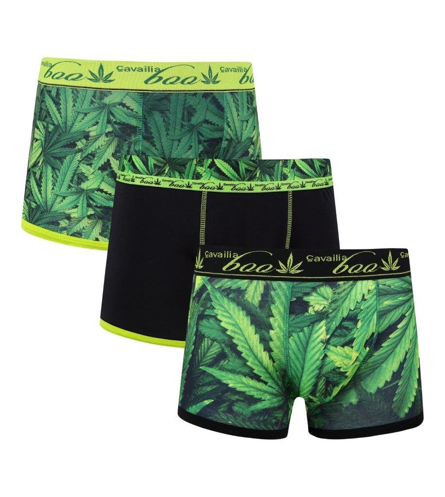 Goldstar® Men's Weeds Leaves Cotton Rich Underwear Trunks Boxer Shorts Hipster Pack of 3, X Large, Black Green