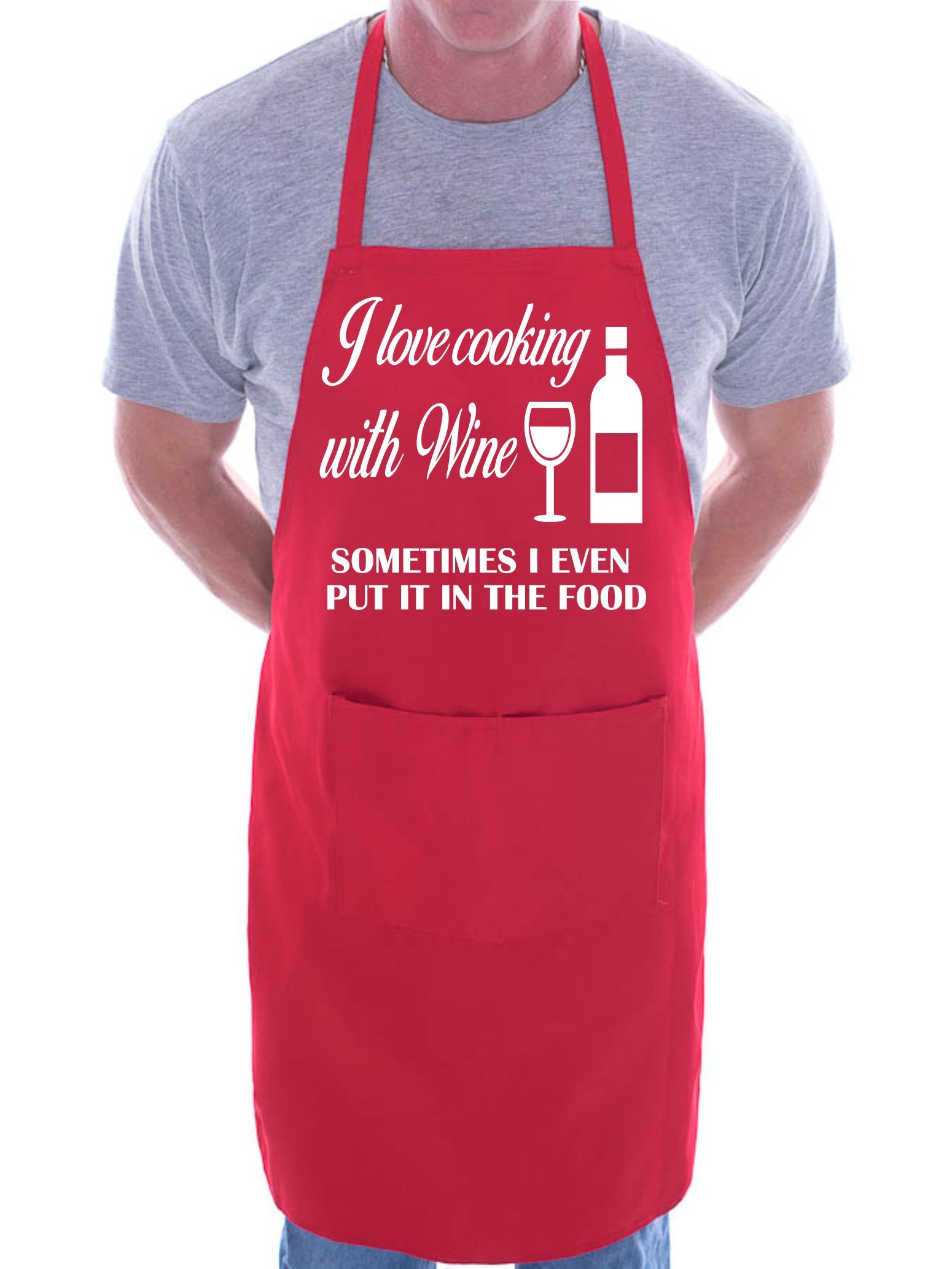 Print4U Love Cooking With Wine Fathers Day BBQ Cooking Novelty Apron Red