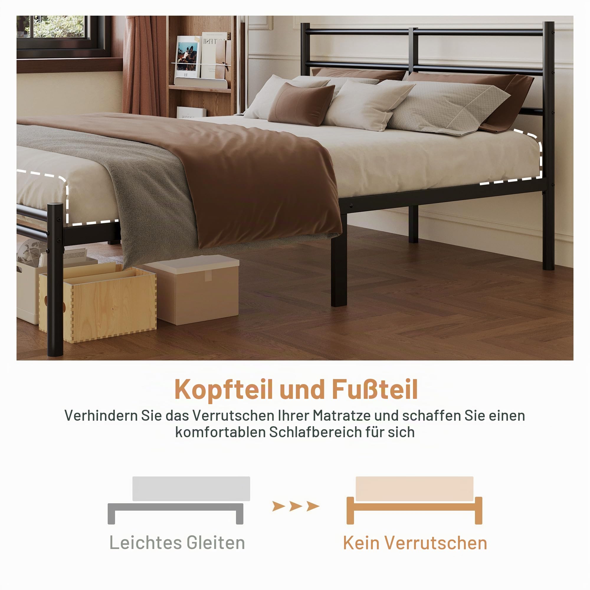 Yicensen Bettgestell 140 x 200 cm, Metallbett mit Kopfteil und Fußteil