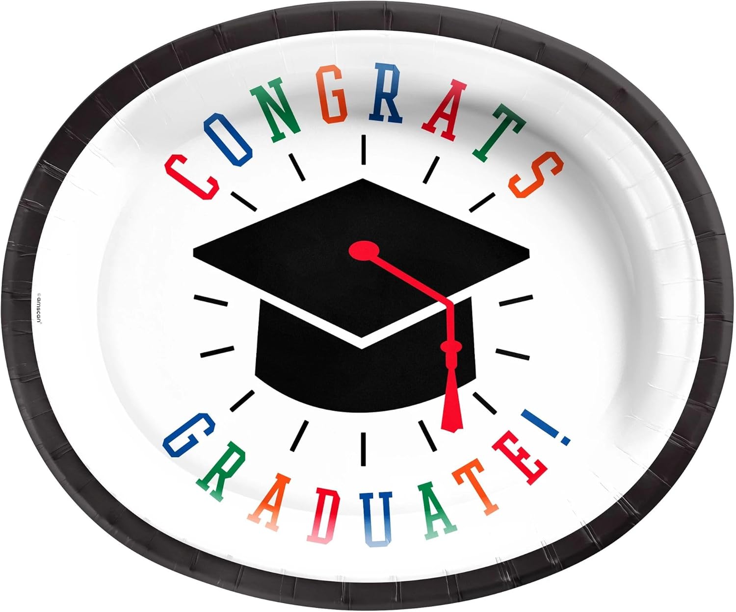 Amscan Stylish Graduation Design Paper Plates - 12" (Pack of 20) - Oval-shaped Plates, Premium Quality & Eco-Friendly Material - Perfect For Grad Parties & Milestone Events, Day To Celebrate