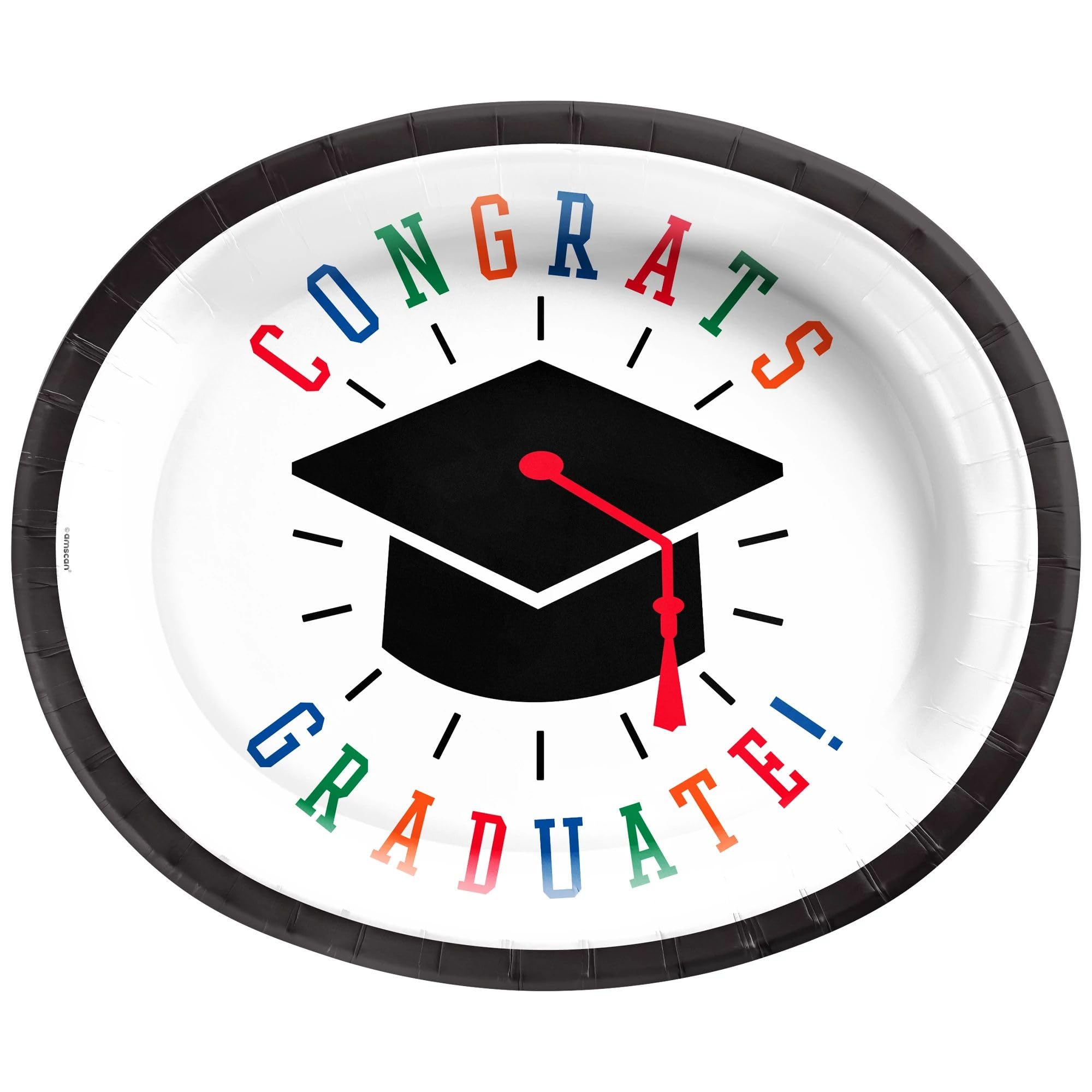 Congrats Graduate - Platos de papel ovalados - 12 x 10 pulgadas | Blanco | Paquete de 50