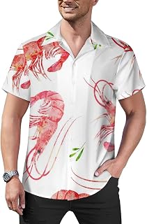 Colorful Shrimp Mens Shirts Hawaiian Short Sleeved Cuban Collar Graphic Tees Tops