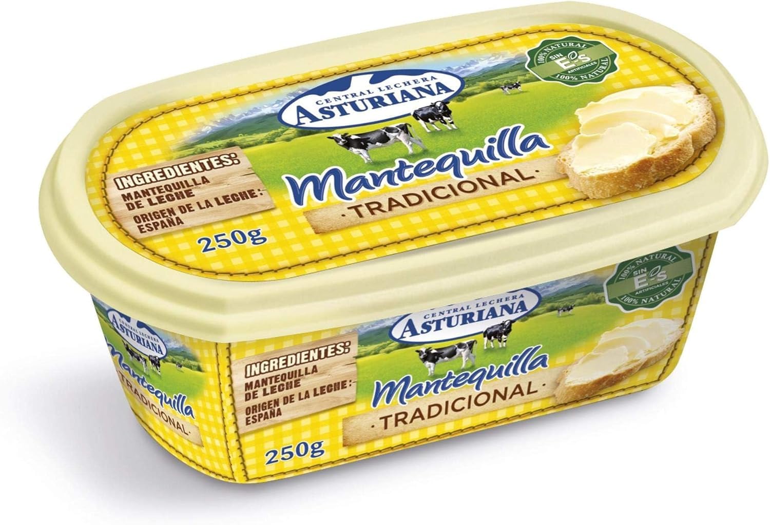 Central Lechera Asturiana Mantequilla Tradicional Sin Sal 250g Barqueta Sabor Lácteo Natural