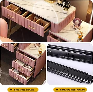 Vanity Makeup Table with 3 Lighting Modes Adjustable Brightness, Round Mirror and Chair, Bedroom Dressing Table with Storage