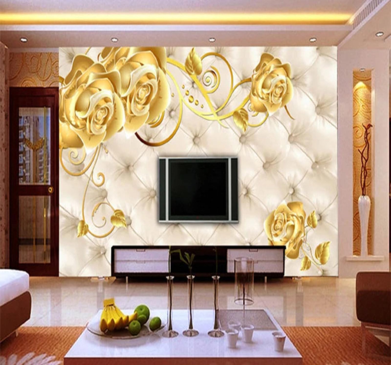 Wallpaper-3D-Xlm 430Cm×300Cm(B×H) Luxury Contemporary Luxury Gold Rose Upholstered 3D Wallpaper Easy Install Feature Office Living Room Sofa Bedroom Tv Background Wall Decoration-430Cm×300Cm