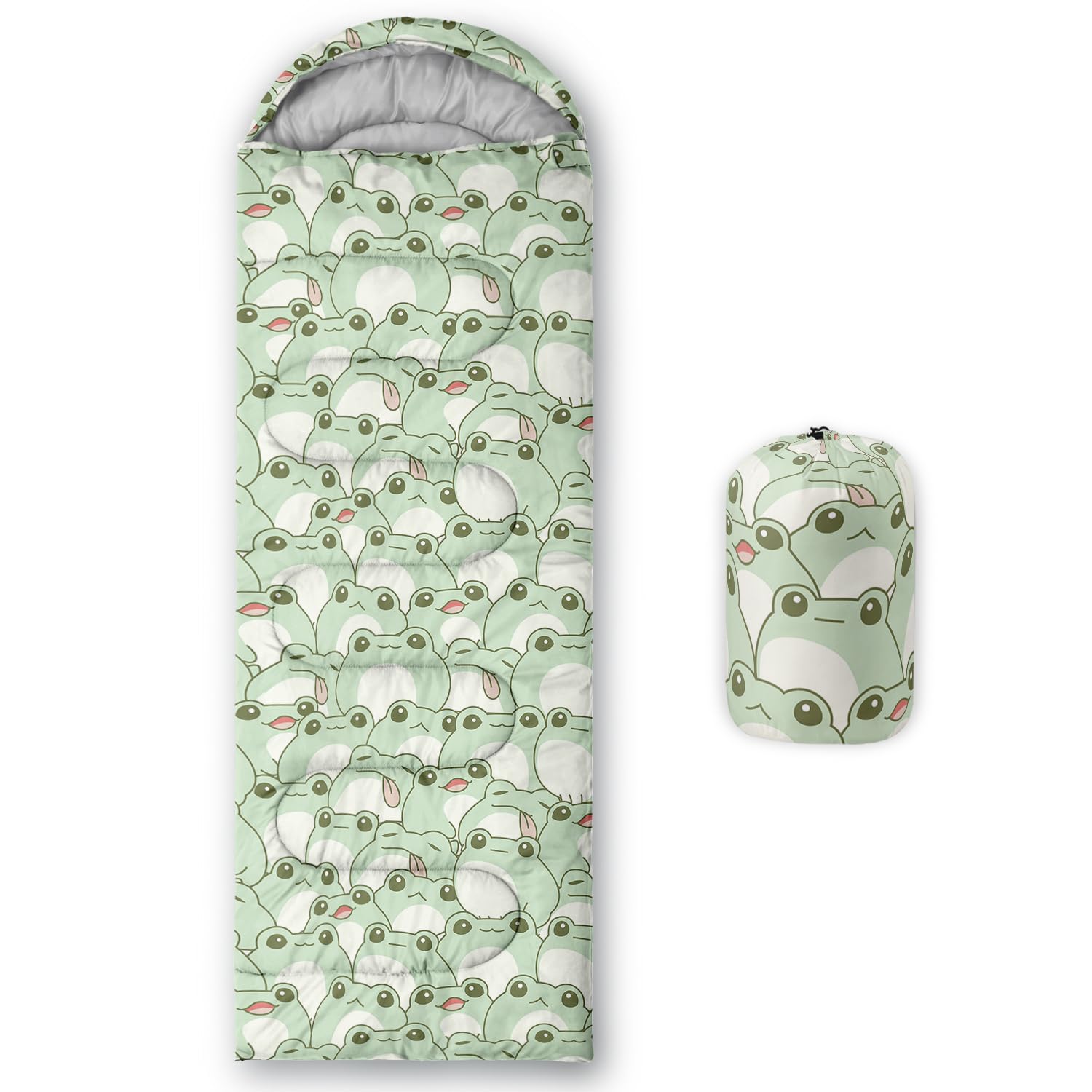 AILONEN Frog Print Sleeping Bag for Kids Girls Boys Adults Outdoor Camping Hiking Travel Portable Compression Lightweight & Waterproof Microfiber with Compact Carrying Bag