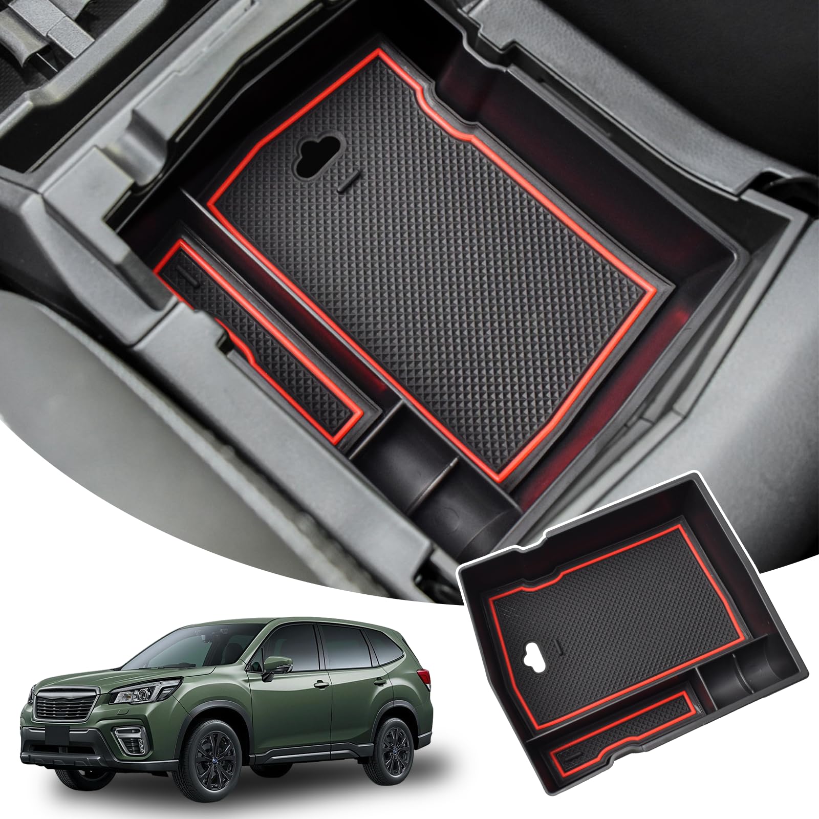 Center Console Organizer Compatible with Subaru Forester 2019 2020 2021 2022 2023 2024 Accessories, Armrest Box ABS Insert Tray for Forester 2019-2024 Accessories, Red Trim