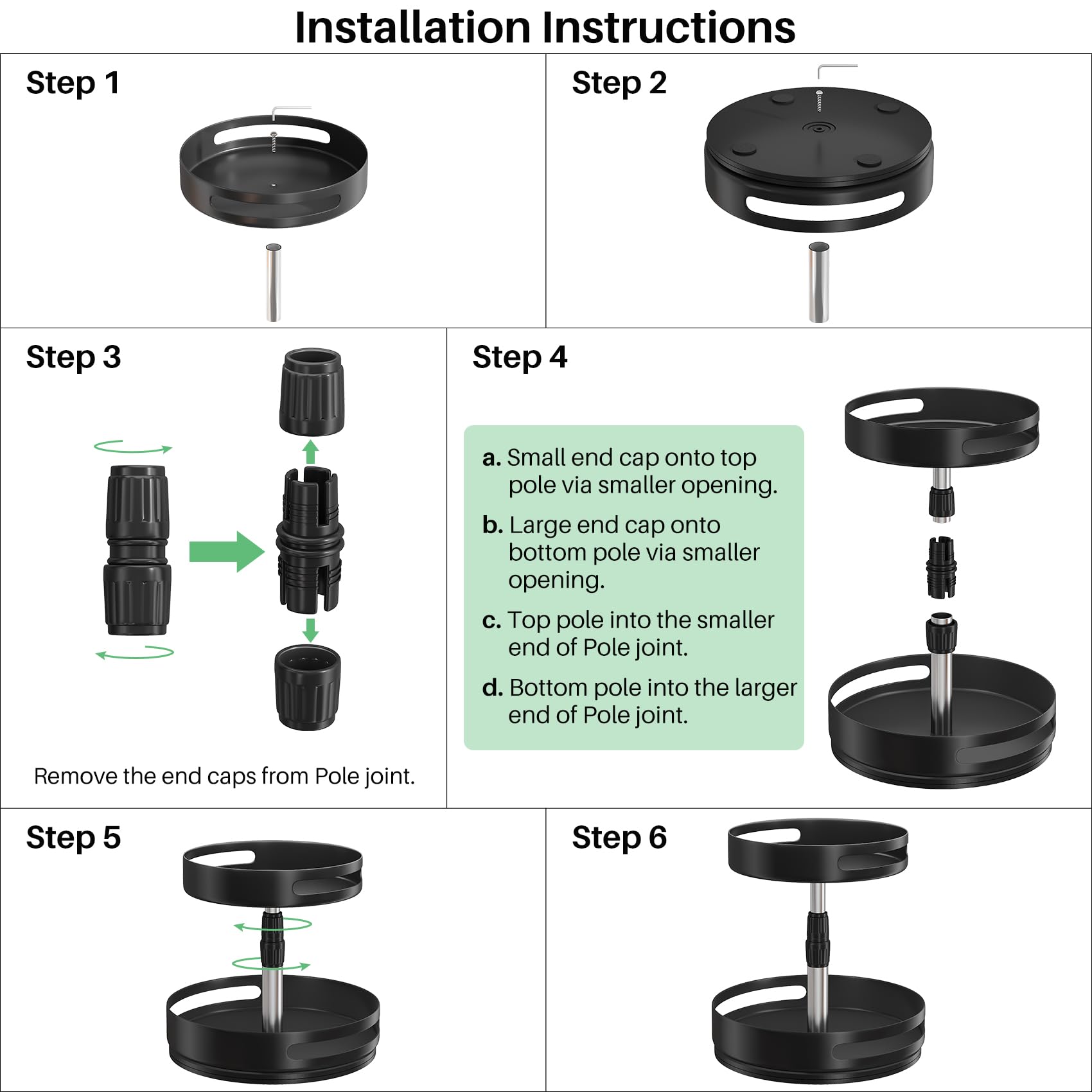 Lazy Susan Gewürzregal, 2 Etagen, drehbarer Metall-Drehteller, höhenverstellbar, Gewürzregale für Theke, Speisekammer, Schrank, 25,4 cm, Schwarz | Höhenverstellbar, um 360 Grad drehbar, Gewürz-Drehteller für Tischplatte, Küche, Speisekammer