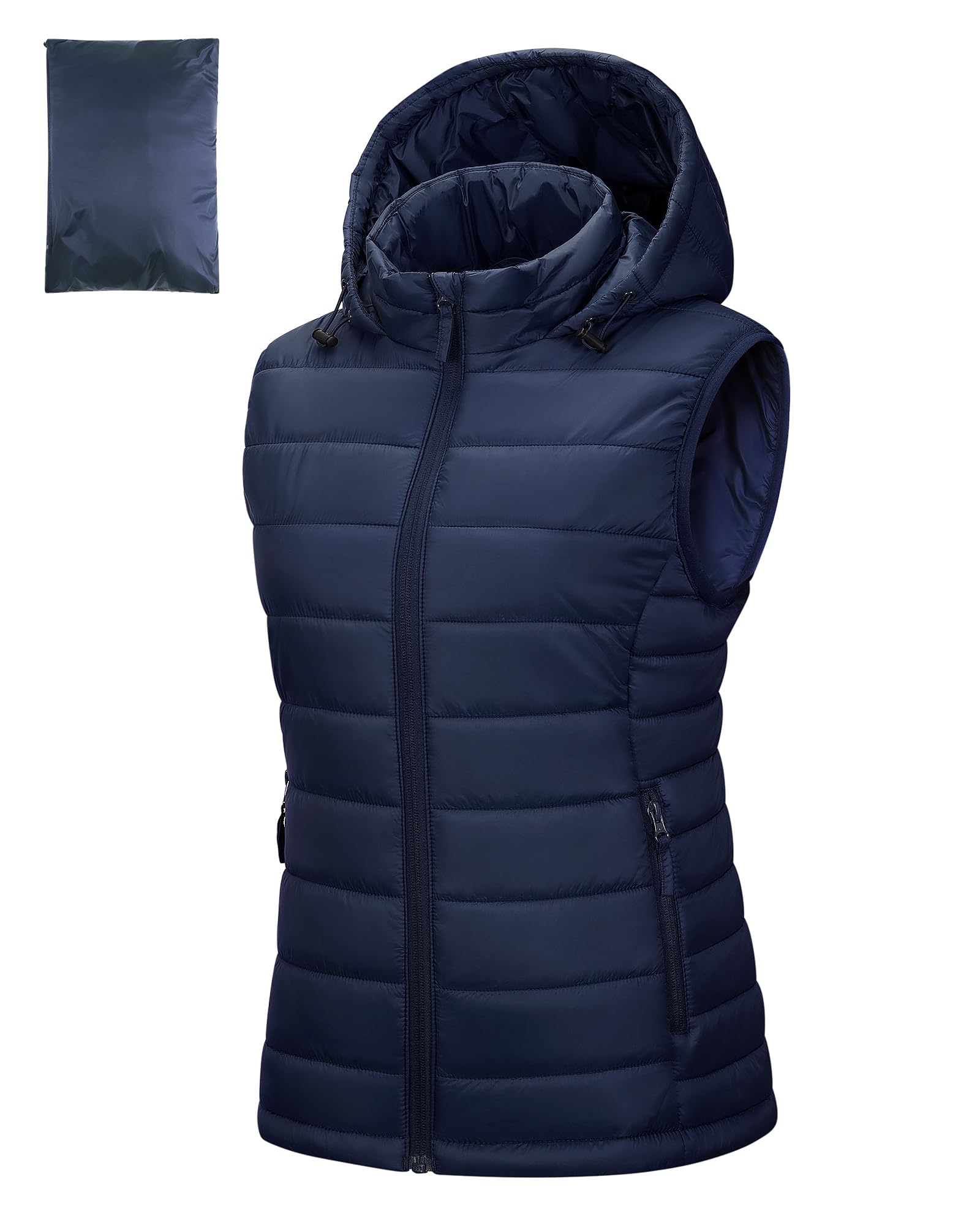 Outdoor Ventures Gewatteerd vest voor dames, opvouwbaar overgangsvesten, gevoerd hybride sportvest, warm, bodywarmer, fietsvest met opstaande kraag, voor wandelen, kamperen, zwart, XXL