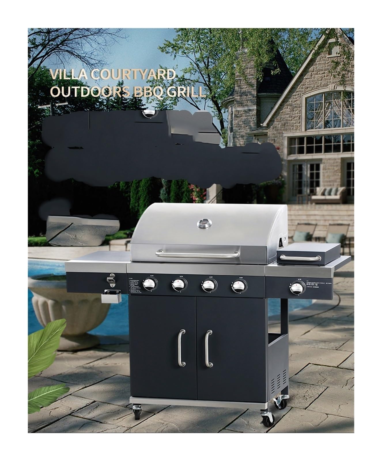 Barbecue a gas in acciaio inox con fornello laterale, griglia da patio in stile americano, per cucinare all'aperto in giardino, patio e cortile della villa