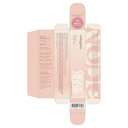 Miniatura 8 de COLORGRAM Tinte de vidrio afrutado 14 Sulky Lychee, tinte labial brillante de larga duración, tinte de brillo labial coreano belleza, serie Geek Nude