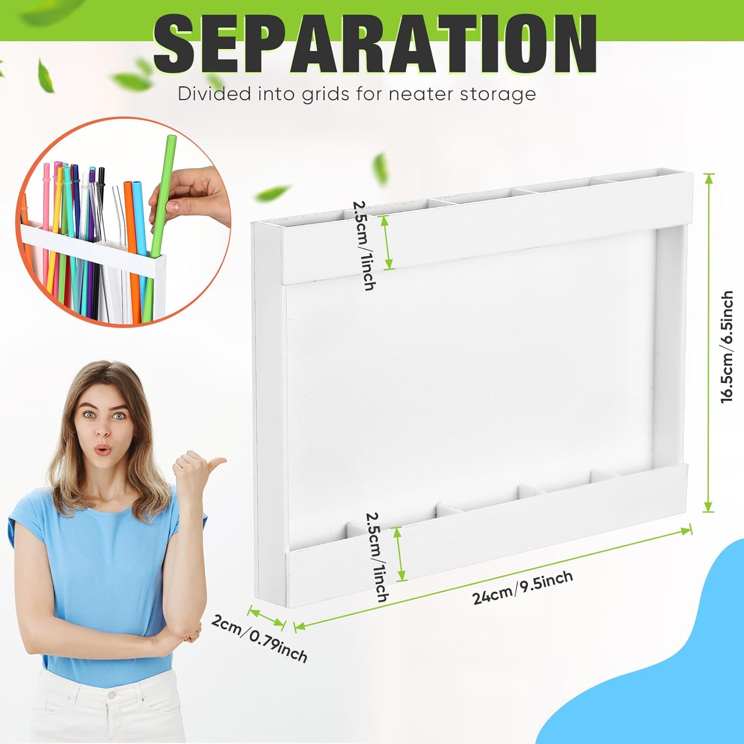 Qinyoung Acrylic Straw Holder for Cabinet Door with Double Sided Adhesive Tape Reusable Straw Organizer Tumbler Storage Kitchen Accessories Container for Counter Cupboard(Classic,Large,White) - Image 2