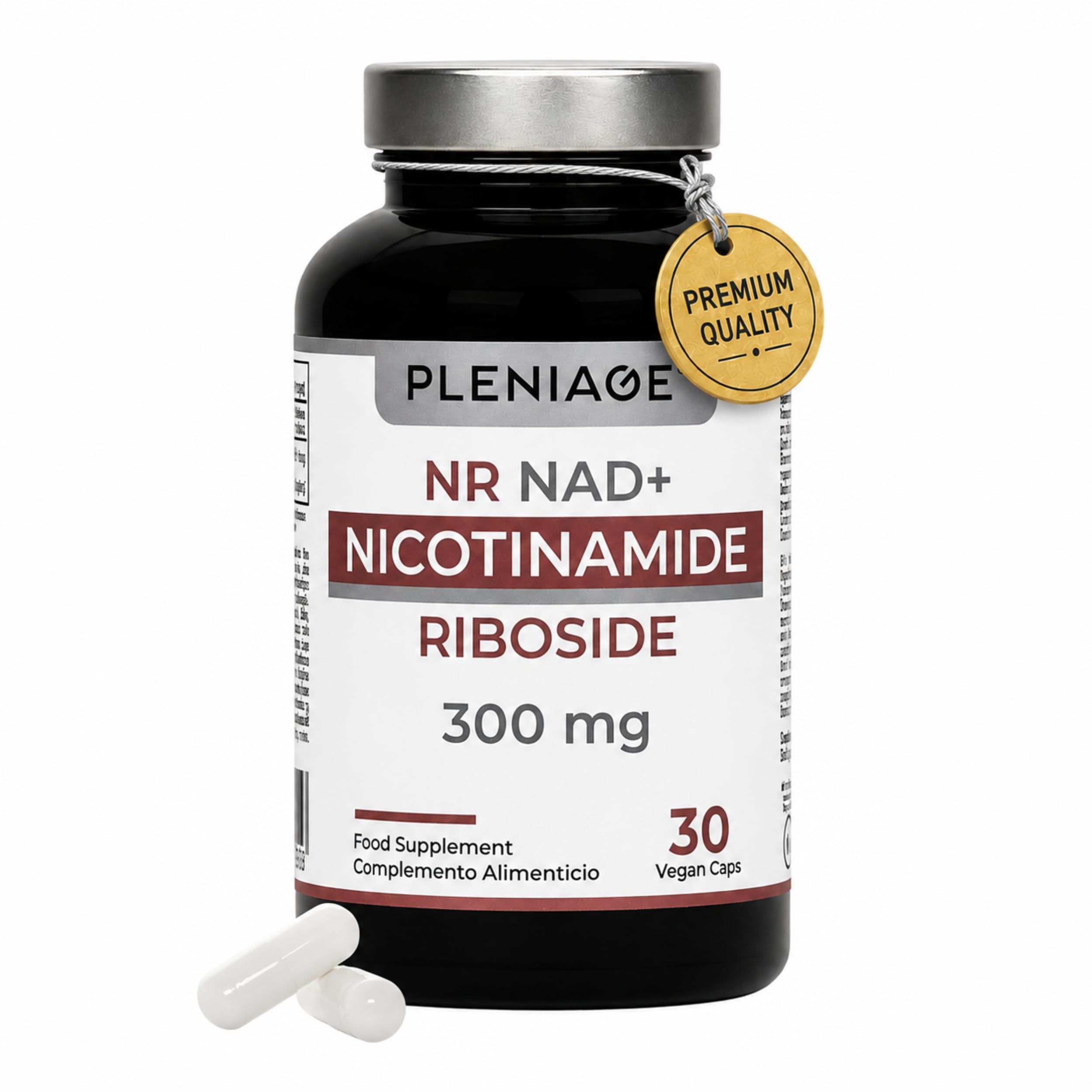 NR NAD+ | Nicotinamide Riboside 300mg | 30 Cápsulas | Puro +99% sin aditivos. Vegano, sin gluten ni lactosa. Alternativa a NMN. Certificado Clean Label. Fabricado en España.