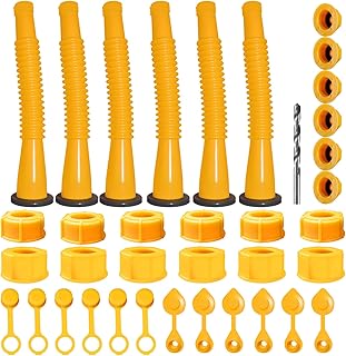 Gas Can Spout Replacement, Gas Can Nozzle,(6 Kit-Yellow) suitable for most 1/2/5/10 gal oil cans. Durable. The thickened oil gas can cap and thickened gasket will give Update your old gas can