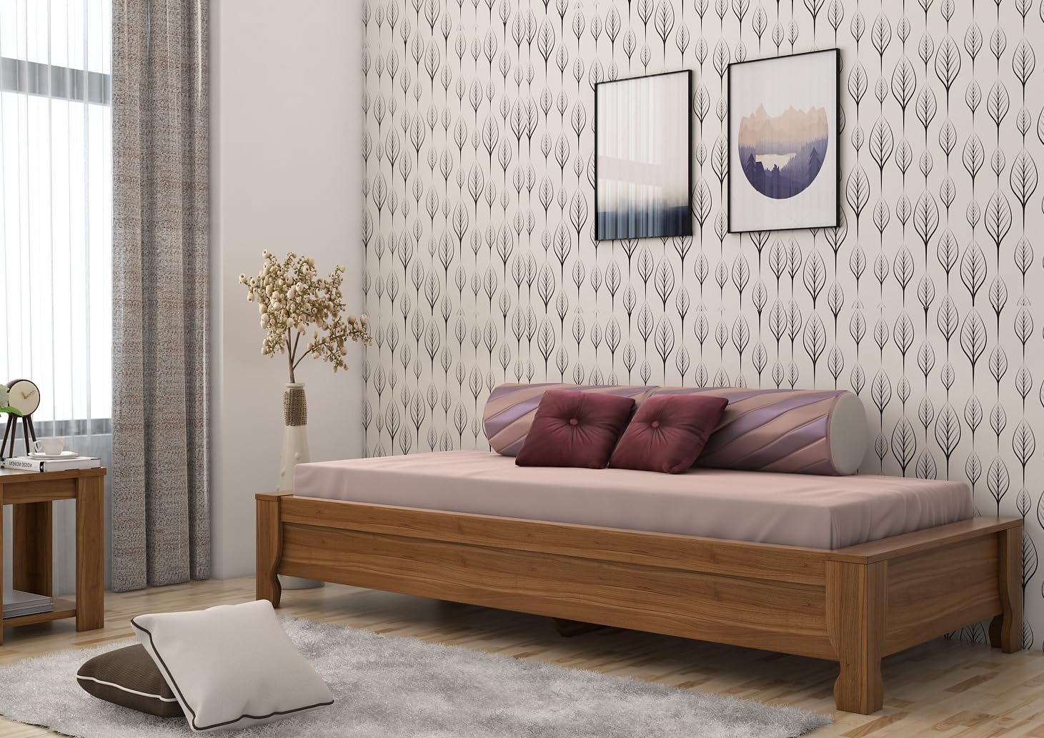 Spacewood Polo Bed | Day Bed (72 X 30) Engineered Wood Bed | 3 Year Warranty | Modern Design | Natural Teak-image-47