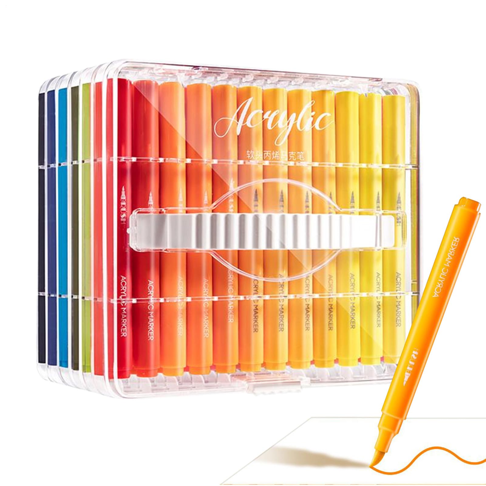 Acrylstifte, permanente Acryl-Marker, weiche Spitze, schnell trocknende | Farbstifte, 60 Farben, Set für Stoff, Holz, Metall, Glas, Kunstbedarf zum Zeichnen, Färben, Basteln, 14 x 1,2 cm, mehrfarbig,