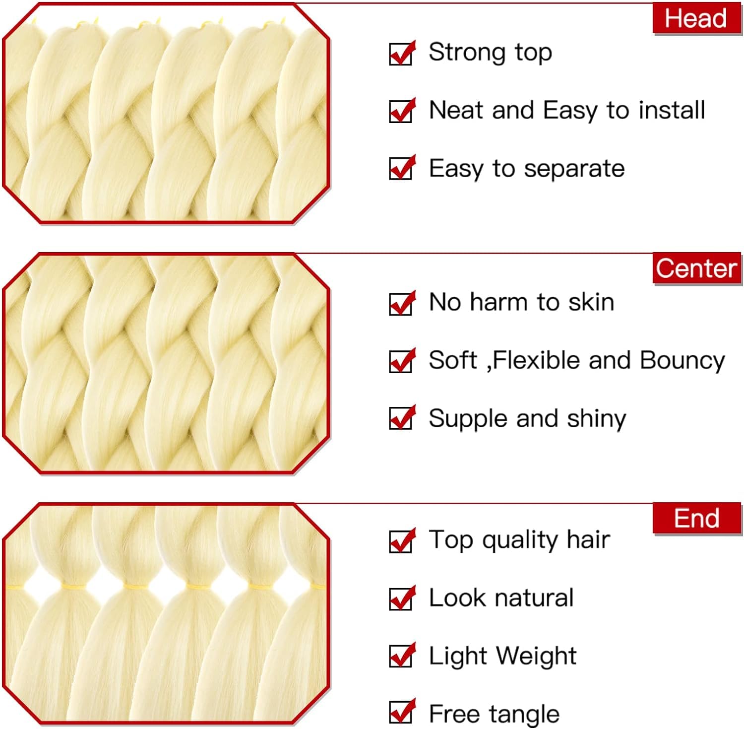 Trecce africane crochet Twist Braid Hair,Confezione da 3 extension di capelli sintetici da 24 pollici colore da intrecciare stile afro per donne (biondo 613#)
