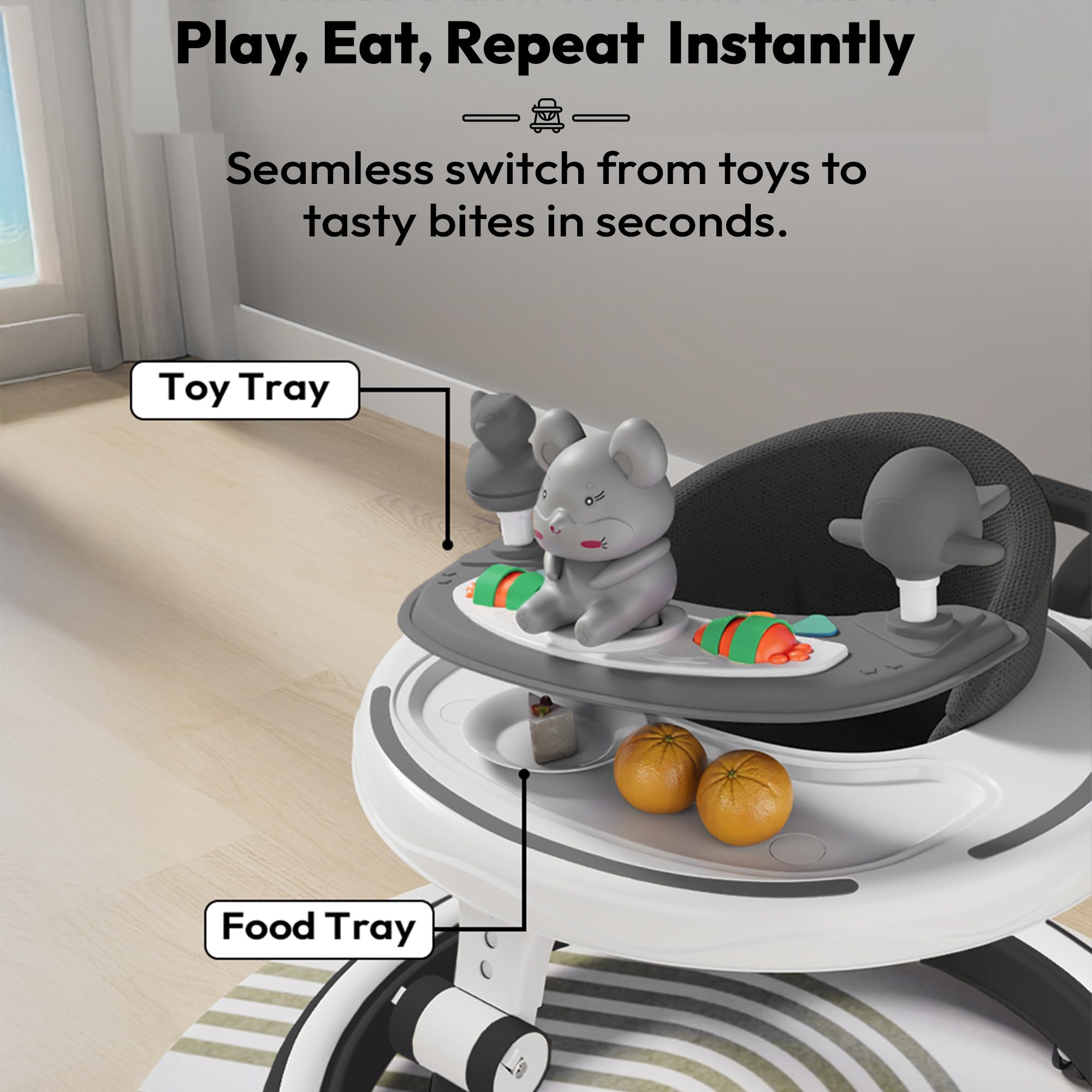 StarAndDaisy 360 Baby Walker 6-24 Months / 7 Level Height Adjustment Walker for Kids Boy and Girl with Switchable Food & Musical Toy Tray/Premium Baby Activity Walker - Black 4
