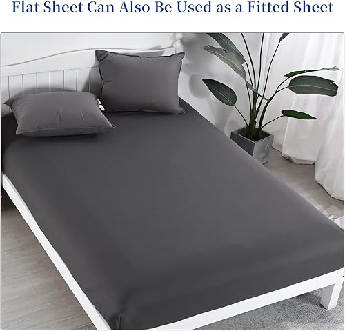 Miniatura 4 de HOMBYS Sábanas encimeras extragrandes grises tamaño King, extra grandes, suaves y duraderas, sábana superior lisa y transpirable de 120 x 120