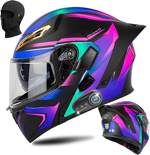 Casco modular Bluetooth para motocicleta, certificado DOT, abatible, de cara completa, antivaho, doble máscara, casco de motocicleta de calle,