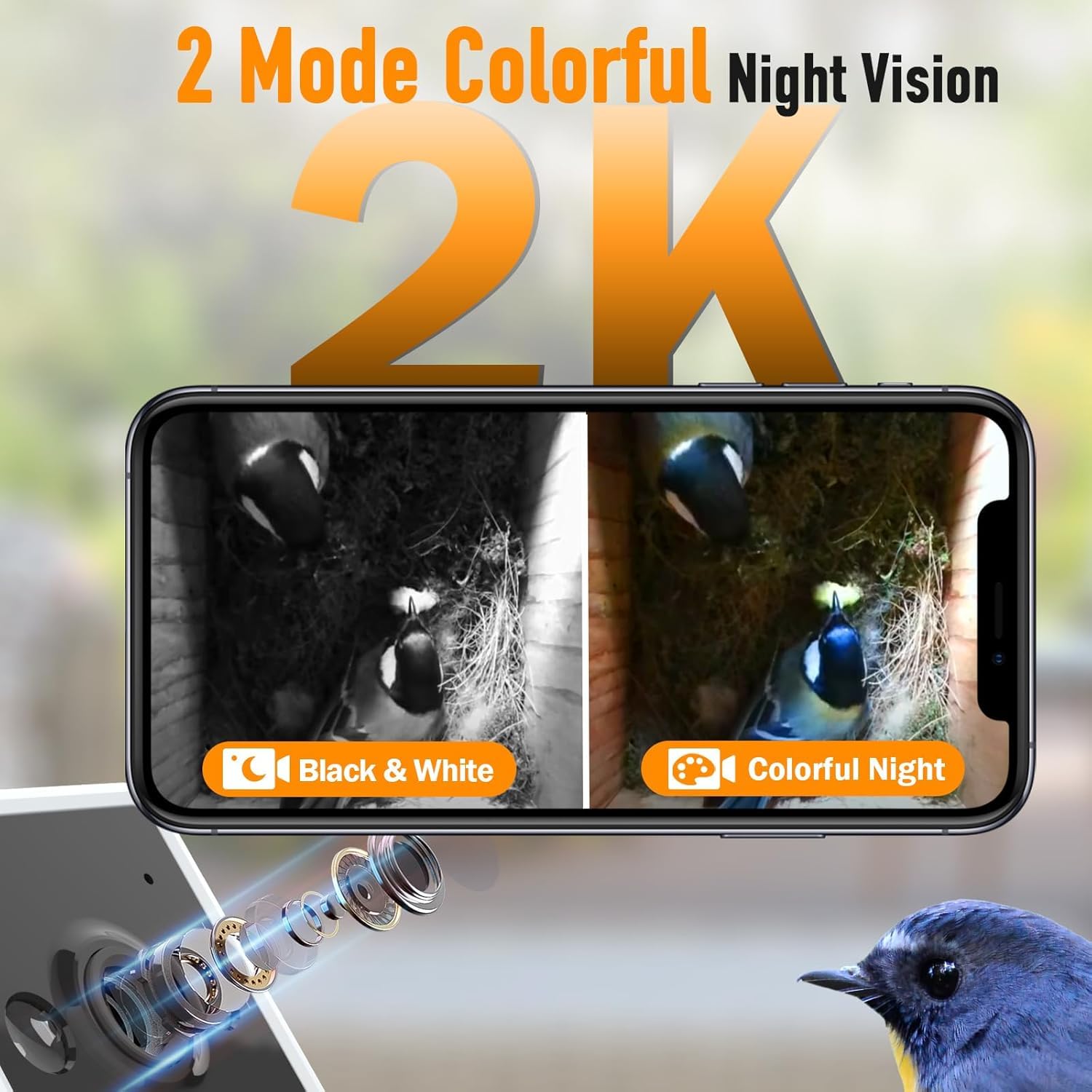 Casetta Uccelli con Telecamera HD 4MP, Nidi Uccellini da Esterno, Resistente Alle Intemperie, 2,4G WiFi e Notifica App, Osservare Nidificazione e Allevamento, Registrazione Video Automatica, A