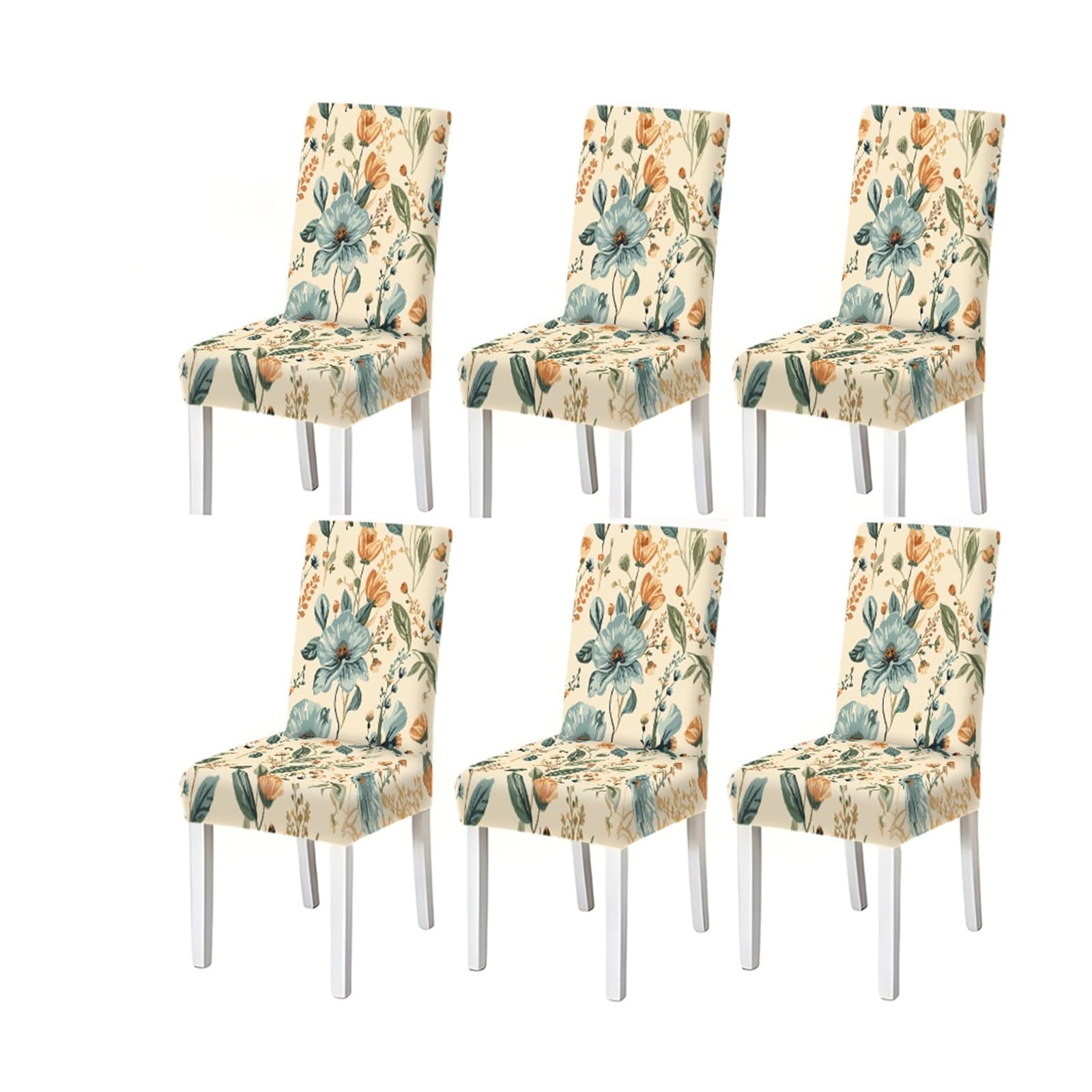 BOSUYBN Vintage Floral Print Dining Chair Covers Set Of 2/4/6, Stretch Slipcovers For Kitchen Dining Room Furniture Protectors for Home Dining Room(6PCSChair cover)