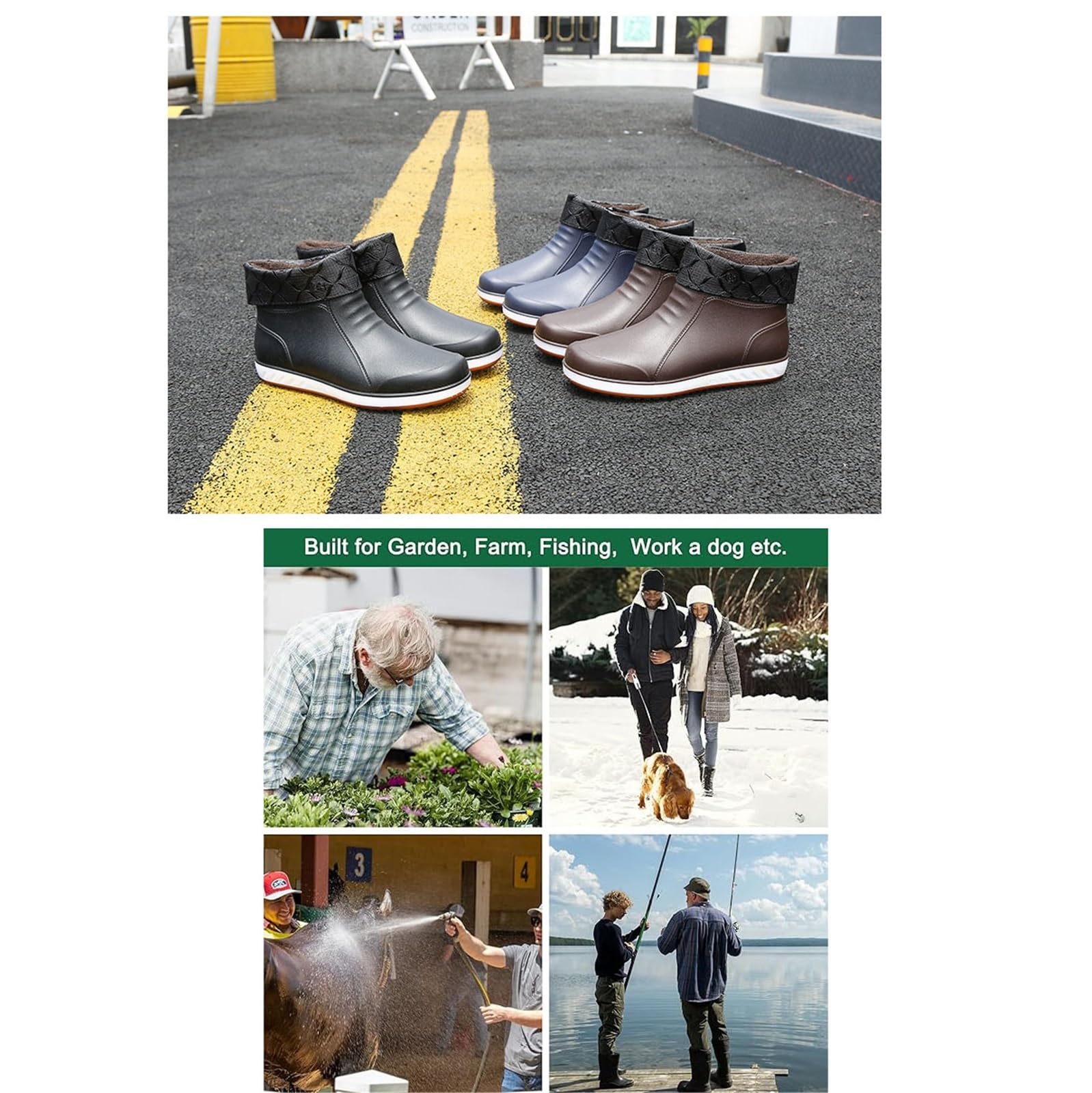 Zimowe Gumowe Buty Dla Mężczyzn, Męskie Zdejmowane Pluszowe Ciepłe Wodoodporne Antypoślizgowe Krótkie Rurkowe Przeciwdeszczowe Kalosze Z PVC, Modne Wytrzymałe Buty Polowań