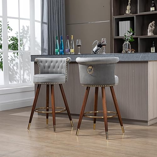 Miniatura 2 de Deolme Taburetes de bar giratorios de terciopelo de 27 pulgadas, sillas de bar modernas de altura de mostrador con respaldo, taburetes de bar