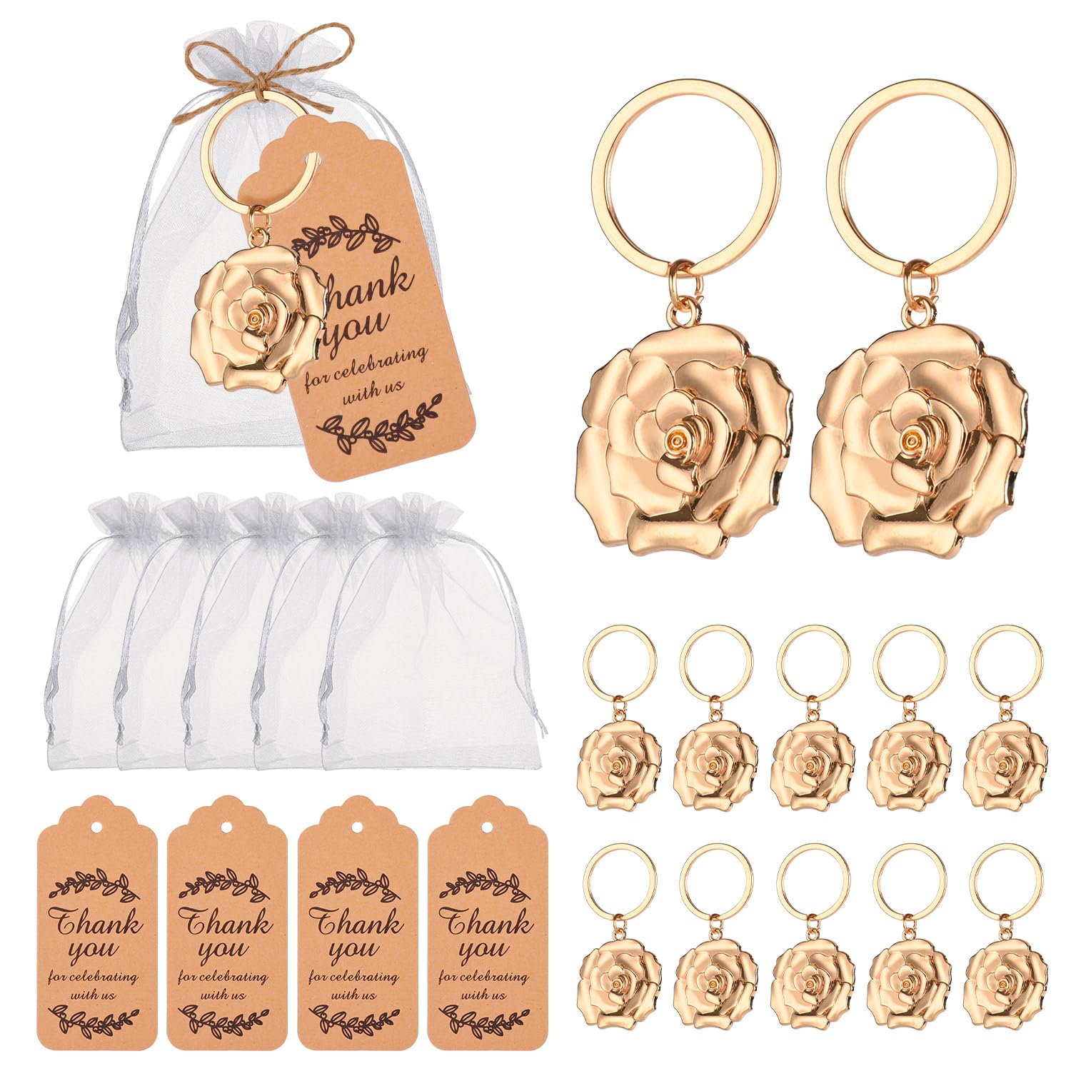KaGrbves 50pcs Keychains/Keyrings for Baby Shower,Wedding or Bridal Shower Party Favors,Gift,Souvenirs to Guests Bulk with Gift Tags and White Bags(