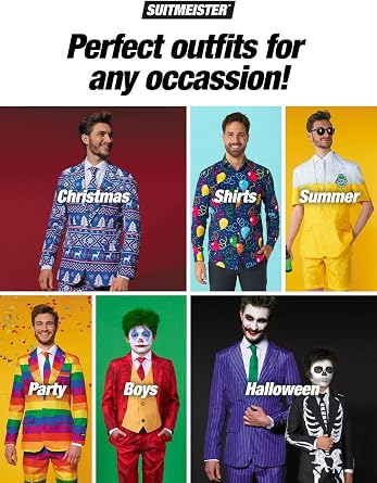 Suitmeister Halloween Suits For Men In Stylish & Creepy Prints – Full Set: Includes Jacket, Pants and Tie