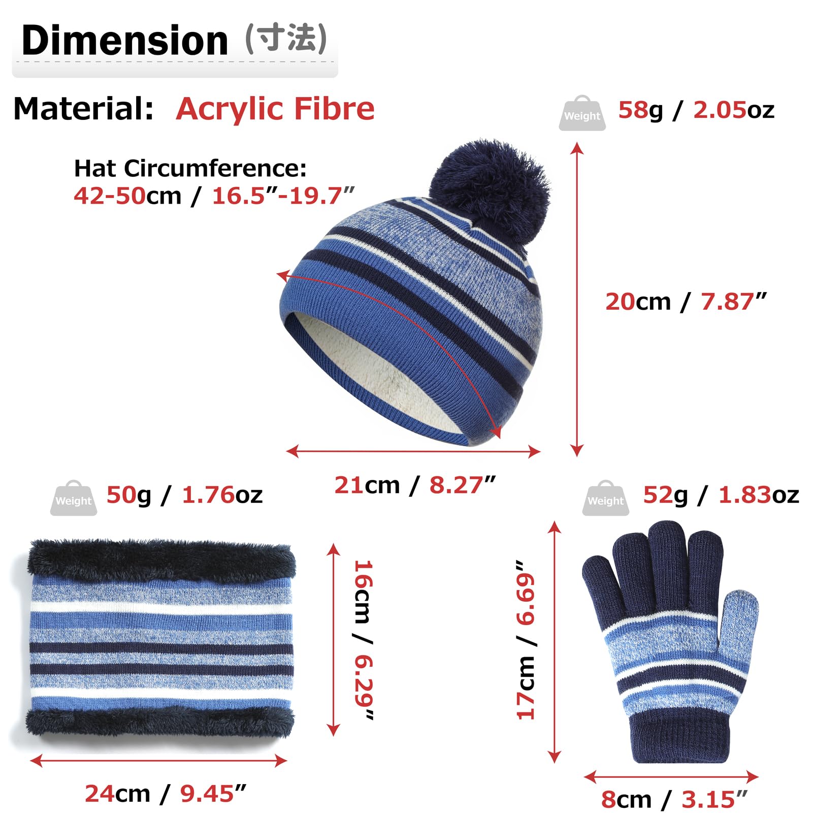 Azarxis Guanti da Sci Bimbo Guanti da Neve Bimba Guanti Sci Bambina Guanti Termici Bambino Guanti Invernali per Bambini (05 Set Invernale - Blu, 3-7 anni)