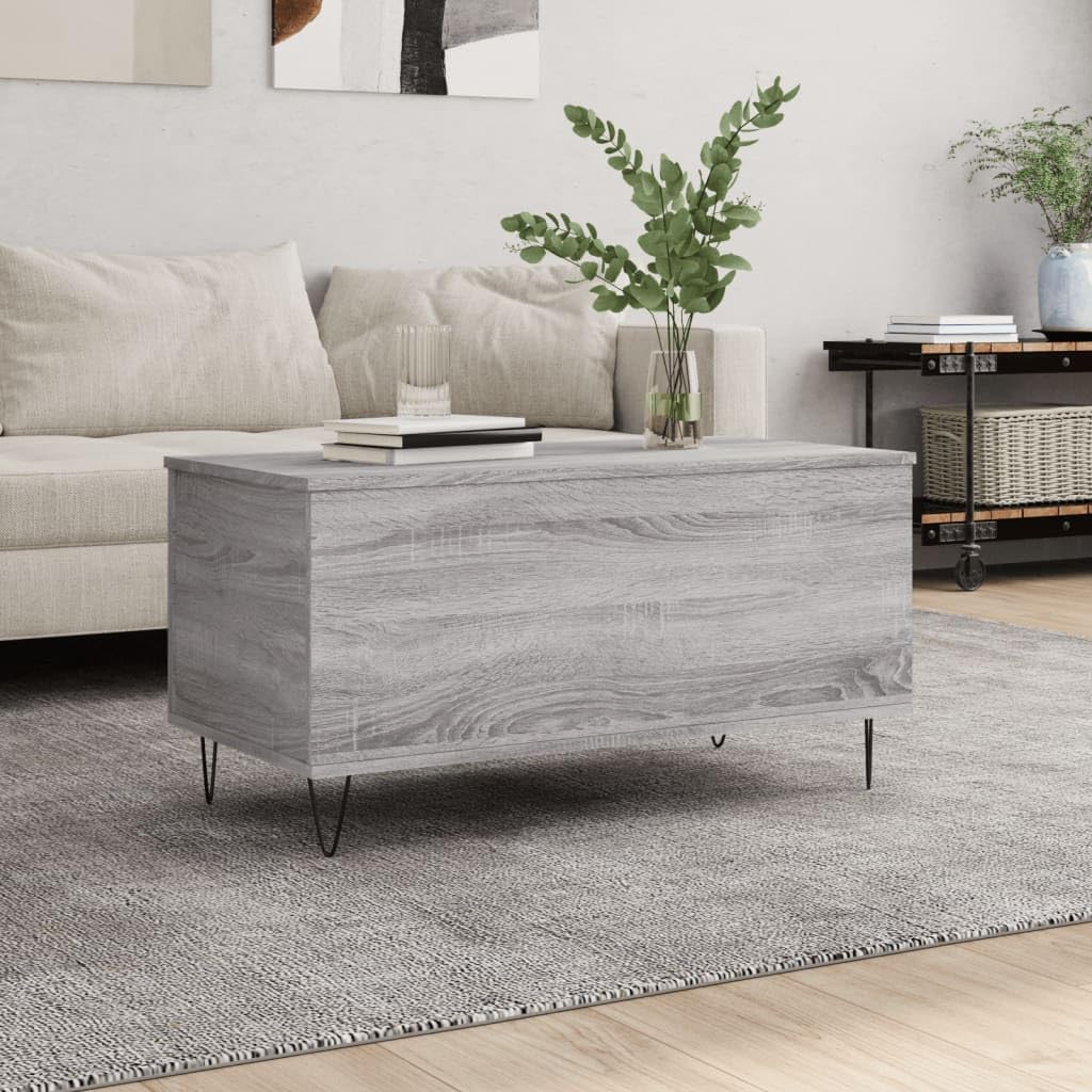 Homgoday Table basse grise Sonoma 90 x 44,5 x 45 cm en bois d'ingénierie, table d'appoint pour salon, salle de réception d'invités, chambre à coucher et mobilier de bureau