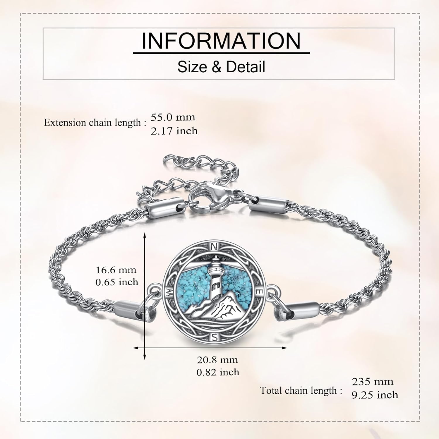ONEFINITY Lighthouse/Compass Bracelet S925 Sterling Silver Lighthouse/Compass Bracelet for Women Travel Jewelry Gift Women Men - Image 5