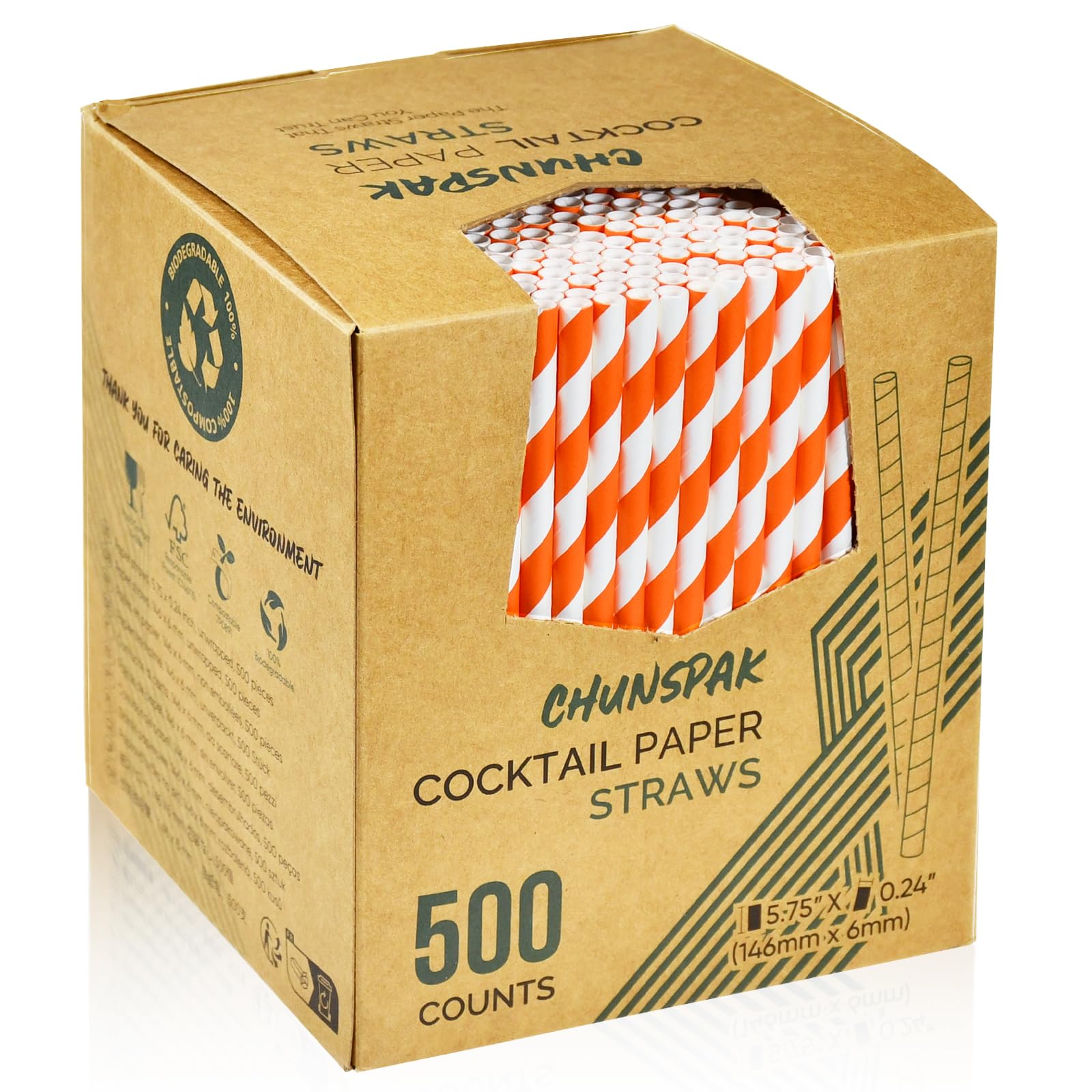 Photo 1 of ***Item is open***Chunspak 5.75 inch Orange Paper Cocktail Straws, Short Disposable Drinking Straws 500 Counts, Unwrapped - Compostable***Item is open***