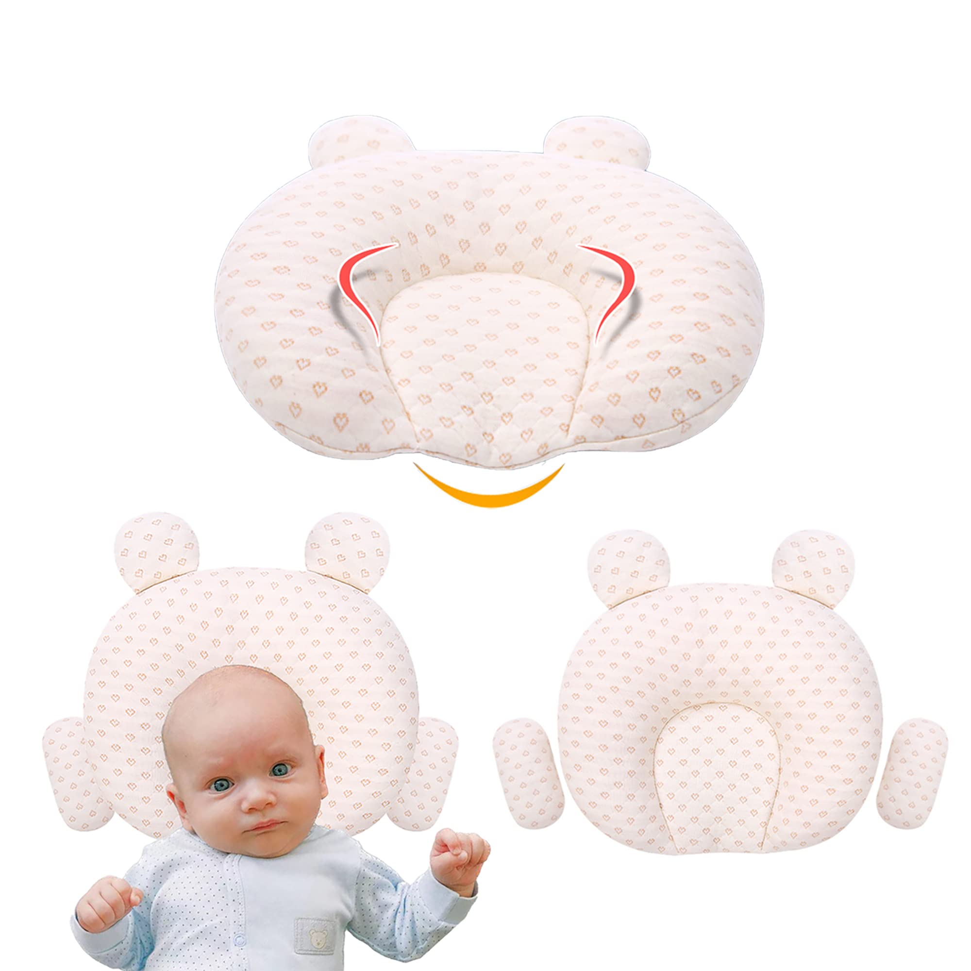 Aohellfe baby support head pillow, soft latex nursery pillow, cotton breathable shaped pillow for newborns 0-12 months.