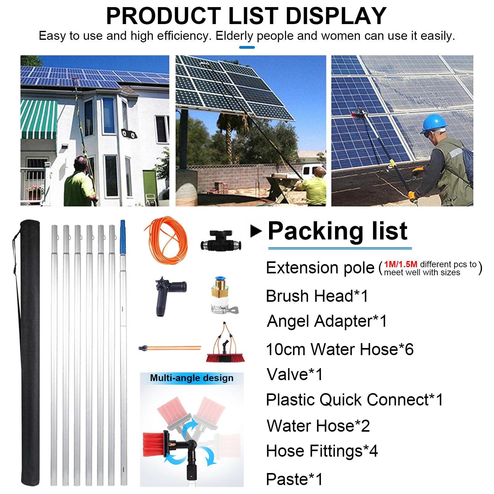 Kit de Limpieza de Ventanas con Suministro de Agua, Extensible de 3 a 12 m - Cepillo y pértiga de Gran Alcance para techos, Ventanas, Coches y Suelos - Cepillo de 35 cm Ideal para