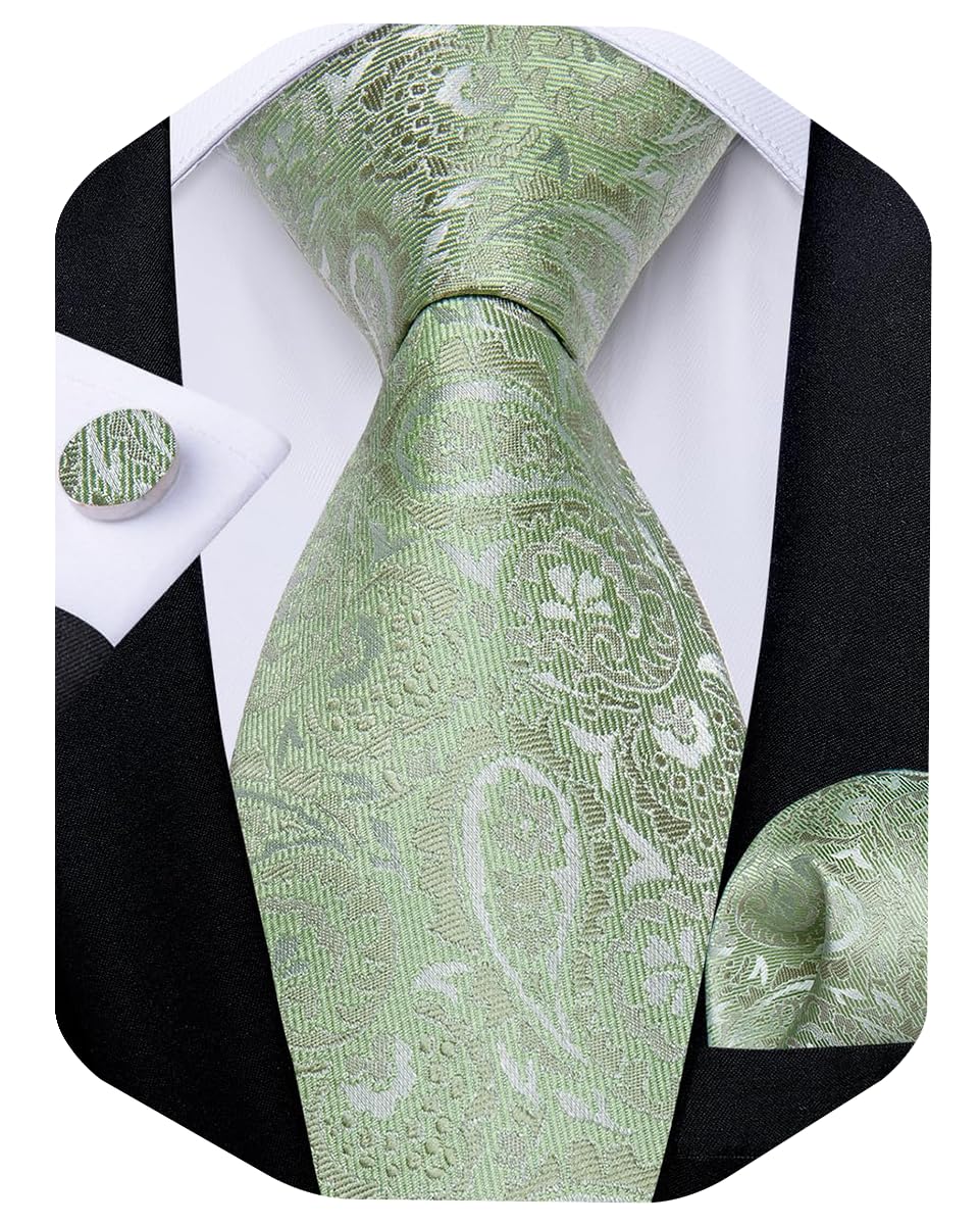 Men's Necktie Solid Silk Tie and Pocket Square Wedding Tie Cufflinks Set Formal