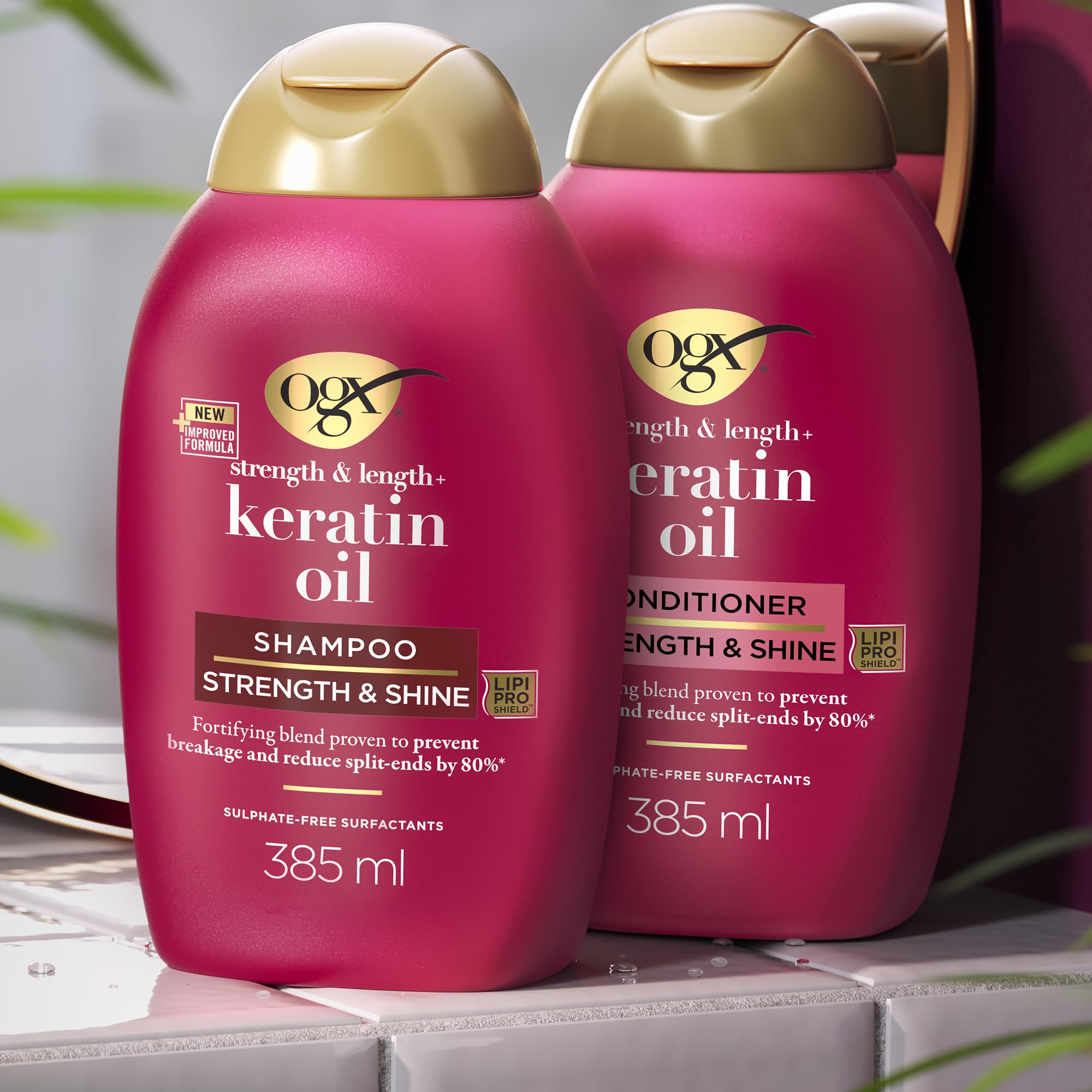 OGX, Après-Shampooing Keratin Oil (flacon de 385 ml) – Soin capillaire fortifiant pour cheveux cassants – Après-shampooing revitalisant à l'huile de kératine