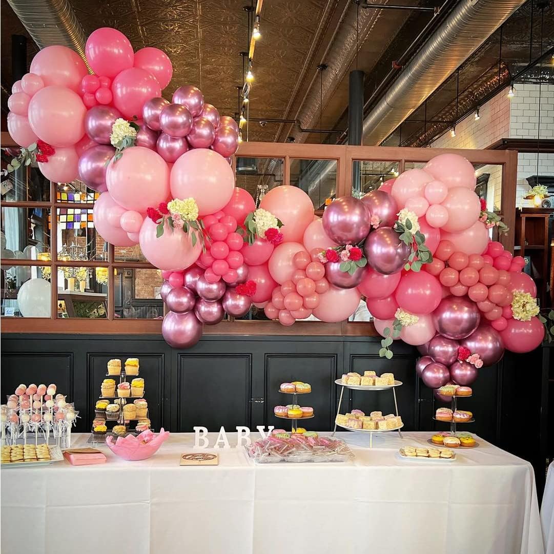 Luftballons Rosa Set,60 Stück Luftballons Rosa und Weiss Helium Luftballons mit Bändern für Hochzeit Geburtstag Mädchen Babyparty Dekorationen