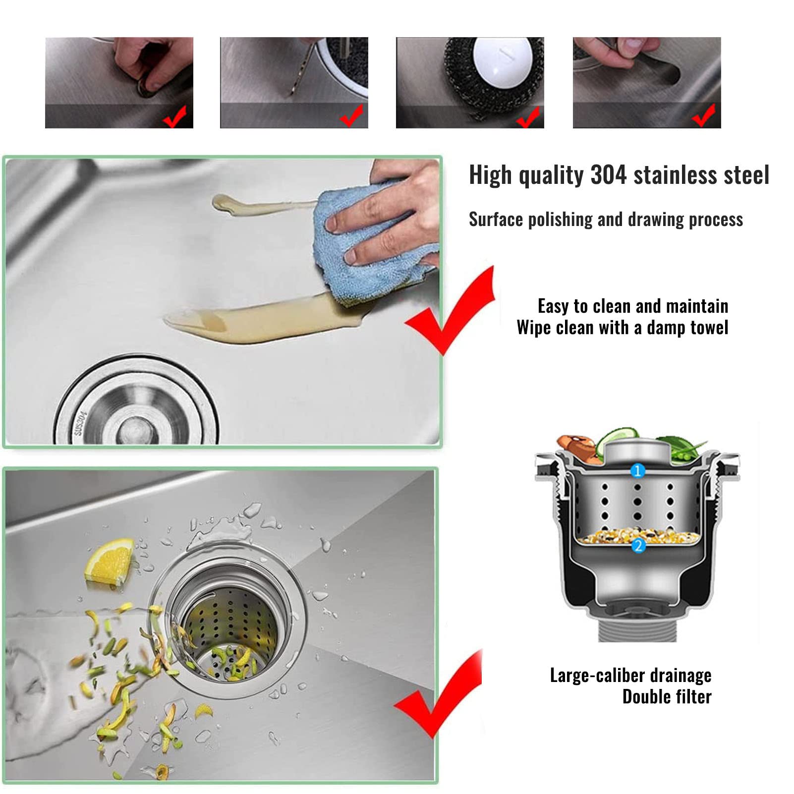 Lavello Multiuso in Acciaio Inox, autoportante, per Lavaggio, Robusto e di Grandi Dimensioni, Ideale per casa, Esterni, Giardino, Garage, Officina, Cantina.
